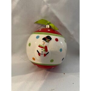 Snowman Polka Dot Ceramic Christmas Ornament Round Ball 3D 6 inch